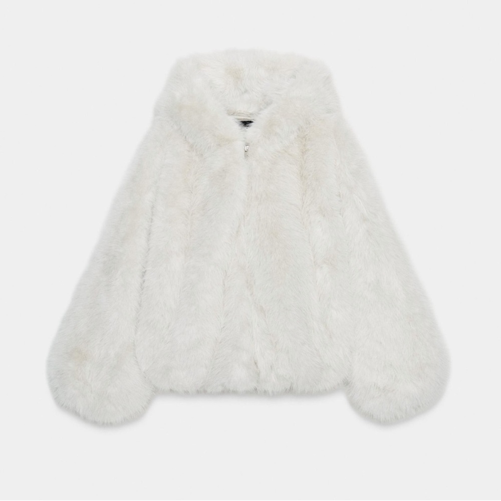 Zara Short Faux Fur Hoodie Coat NWT 4341/885 size M-L